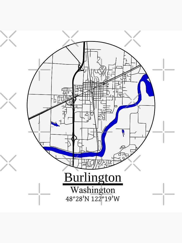 Discover Burlington, Washington Road Map Art - Blue Rivers and Dark Roads Premium Matte Vertical Poster