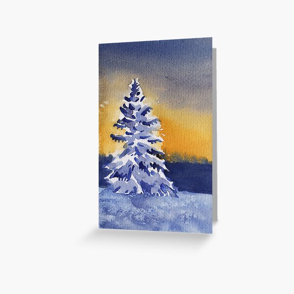 Snowy Tree at Sunset Greeting Card