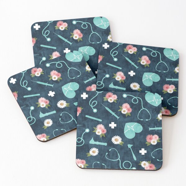 Item preview, Floral Nursing - teal - Stethoscopes, heart beat, Otoscope designed and sold by littlearrow.