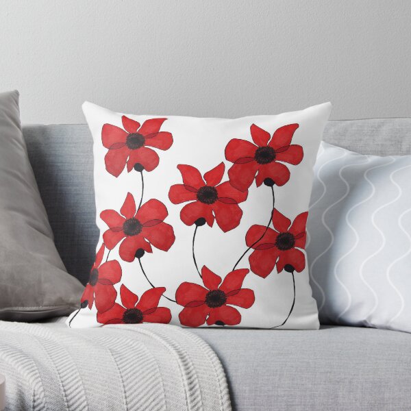 Delicate Red Flower Design Throw Pillow