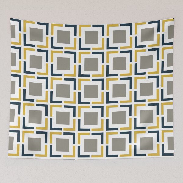 Item preview, Squared, Geometric Pattern in Light Mustard Yellow, Navy Blue, White, and Grey designed and sold by kierkegaard.