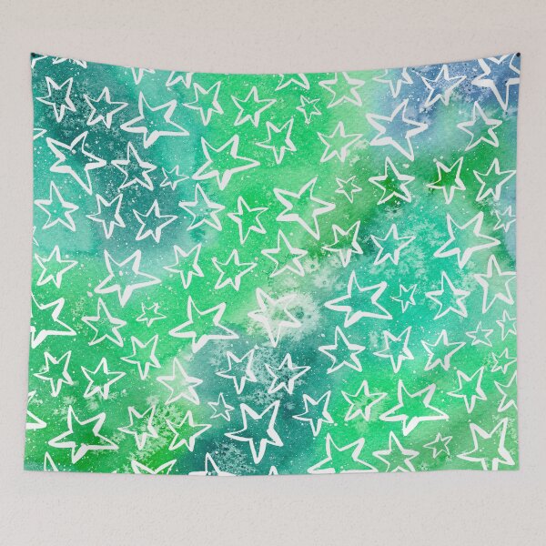 Item preview, Stars Watercolor Galaxy Green Background designed and sold by Amandeen.