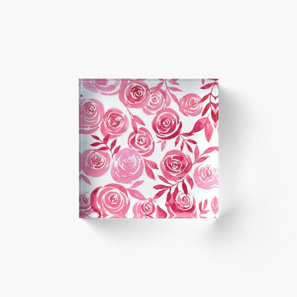 Brushstroke Watercolor Roses Acrylic Block
