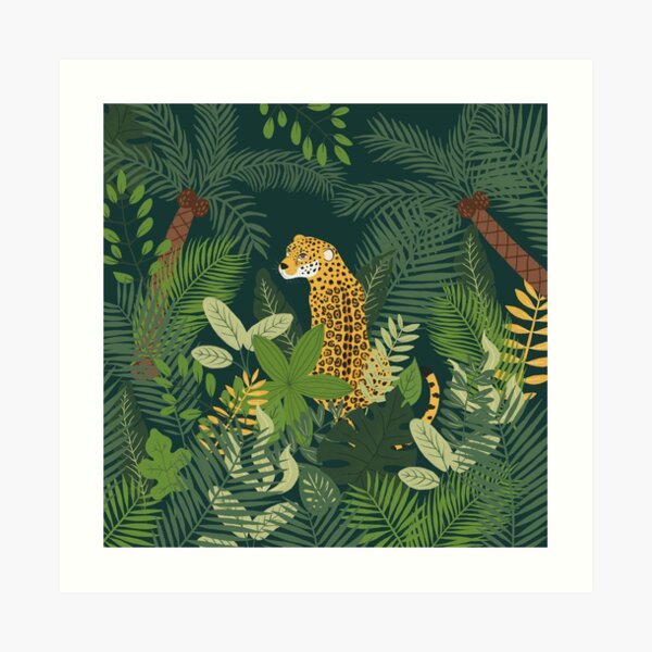 Jaguar in a Jungle on Green Art Print