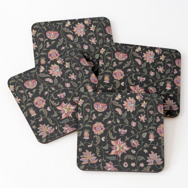 Item preview, POMEGRANATES ,POMEGRANATE FLOWERS,GREEN LEAVES IN BLACK Oriental Floral Swirls designed and sold by BulganLumini.