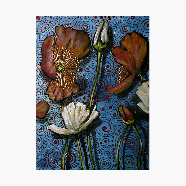 Mixed Poppies on Blue Photographic Print