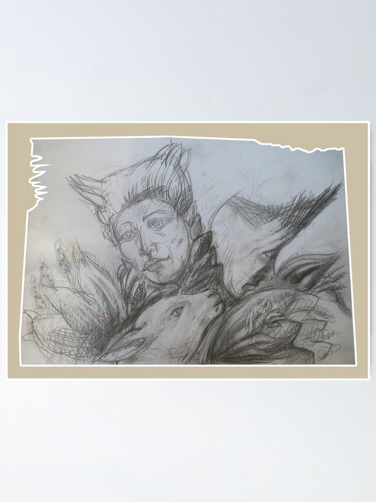 Two Fairies And The Fantastic Lamb Original Pencil Drawing By Alice Cci Poster By Vanyssagraphics Redbubble