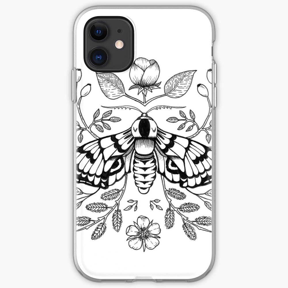 Black Moth with Berries and Rosehip iPhone Case & Cover