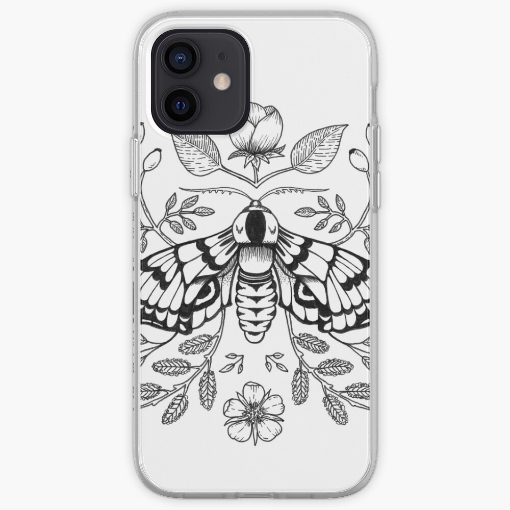 Black Moth with Berries and Rosehip iPhone Case