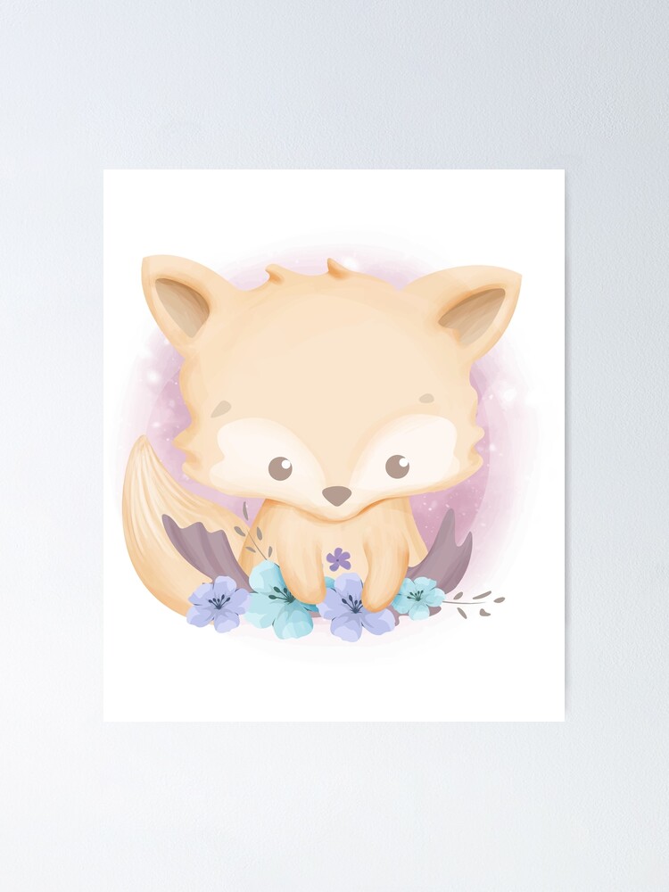 Download Baby Foxy With Beautiful Flowers Poster By Shop4fun Redbubble