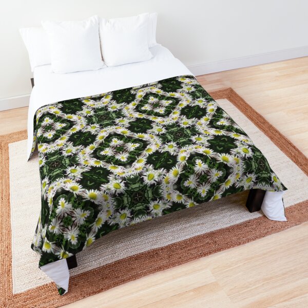 Gänseblümchen Blumen Muster abstrakt, retro, vintage, grün weiß Tagesdecke