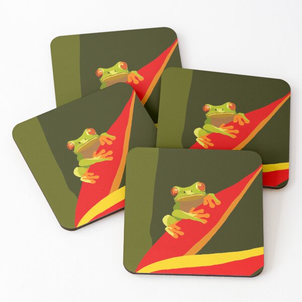 Item preview, Red eyed Rainforest frog on a red plant designed and sold by Zoe Jane Designs.