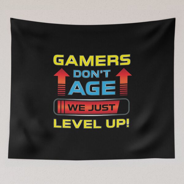 Item preview, for gamers | don't age | we just level up | designed and sold by RascalMedia.