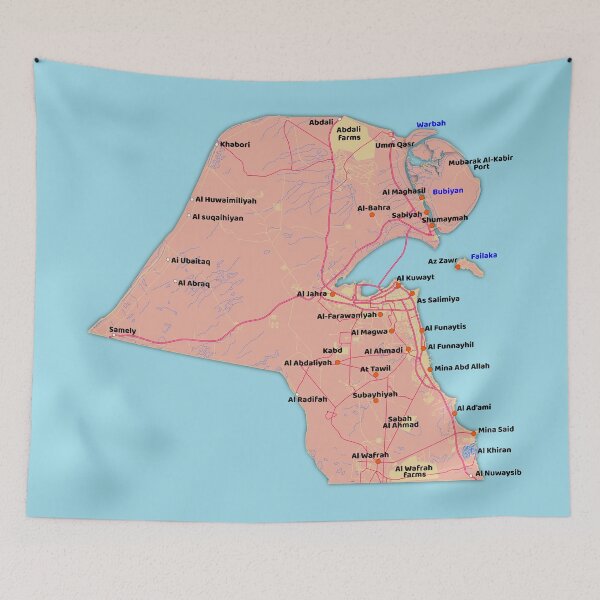 Item preview, detailed Kuwait map with roads and cities خارطة دولة الكويت التفصيلية مع اهم المدن والطرق الرئيسية والثانوية والنقاط الحدودية designed and sold by mashmosh.