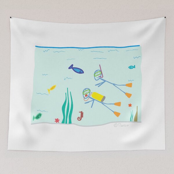 Item preview, Stick figure vacation scuba diving fish sea lake reef designed and sold by KlareLinie.