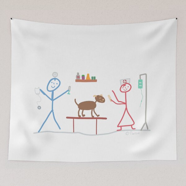 Item preview, Veterinarian stick figure woman helping cat dog designed and sold by KlareLinie.