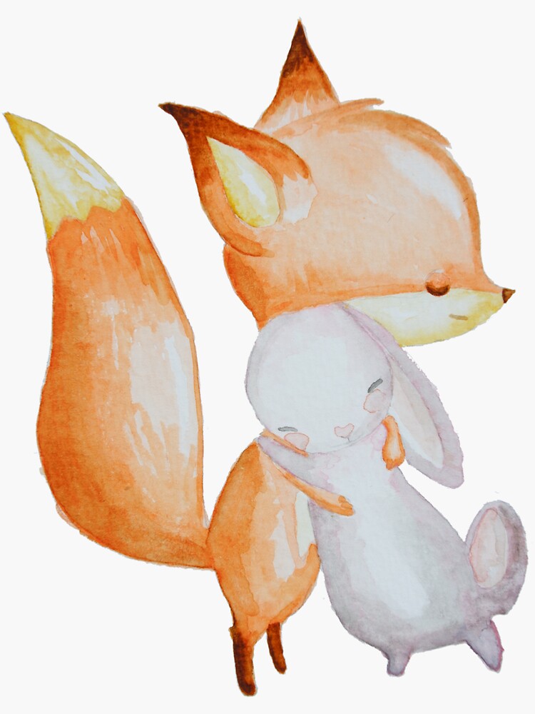 Cute Animals Fox And Bunny Sticker For Sale By Catolbinski Redbubble