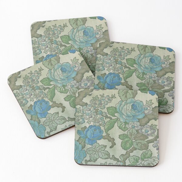 Item preview, Antique French Blue and Green Floral Fabric  designed and sold by FuzzyHoney.