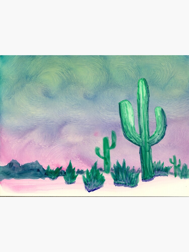 Card Painting Flowers, Cacti and Landscape Watercolor Art Painting