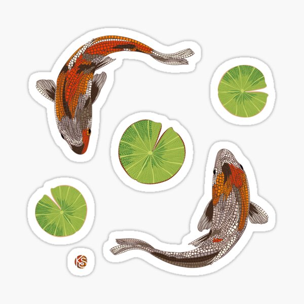 Koi meets Koi in Waterlily pond (Mosaic) Sticker