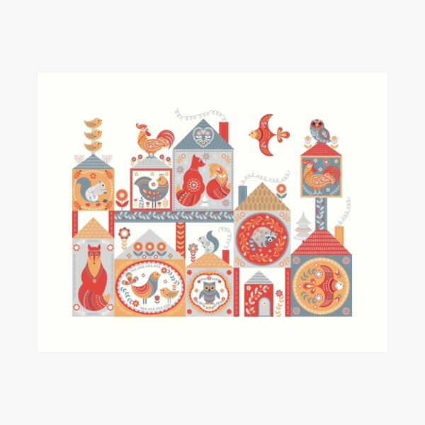 Item preview, Small fairy-tale houses with cute animals and birds. Ornaments and characters in the Scandinavian style. designed and sold by Skaska.