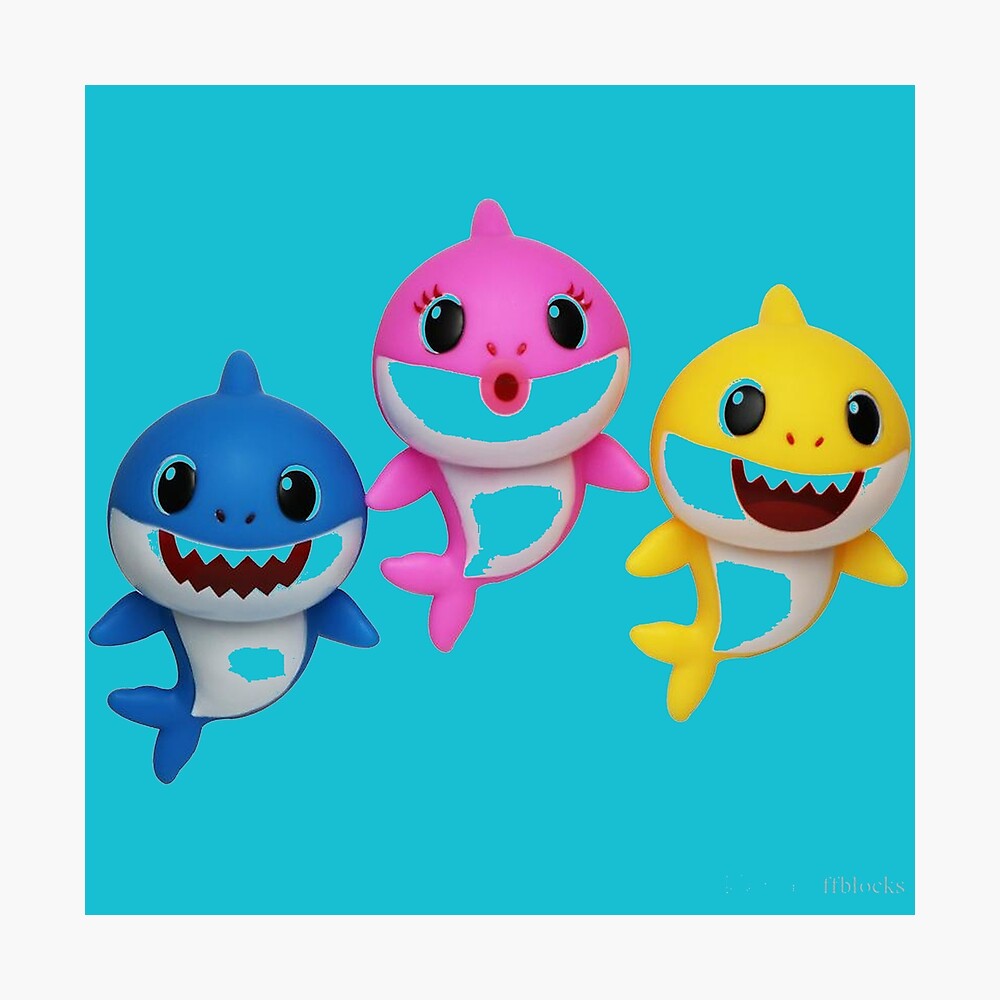 Baby Shark Cartoon Characters Poster By Mirashop Redbubble