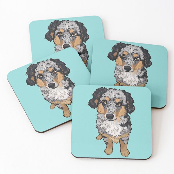 Item preview, Blue Merle Aussie Portrait Full body / Blue Merle Australian Shepherd dog designed and sold by Ivy Fox Illustration.