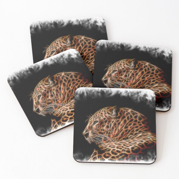 Item preview, Glowing fractal leopard on black background designed and sold by traceyeverart.