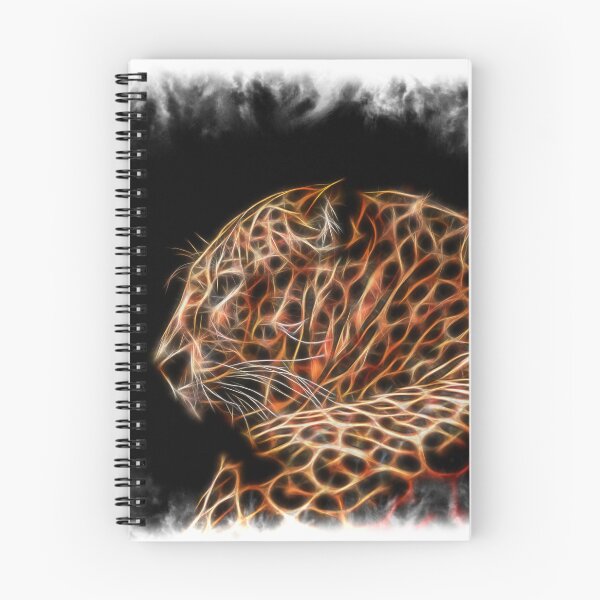 Item preview, Glowing fractal leopard on black background designed and sold by traceyeverart.
