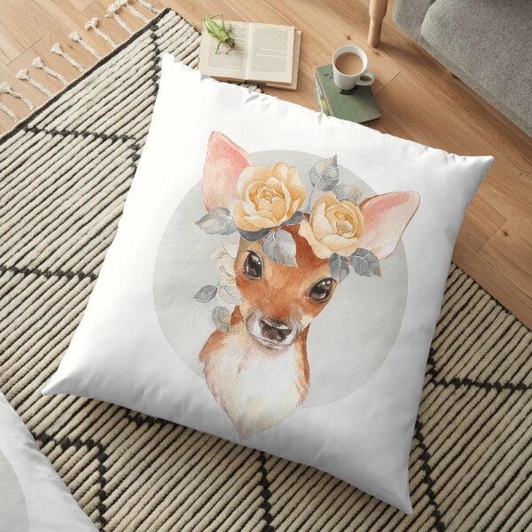 Fawn with yellow roses Floor Pillow