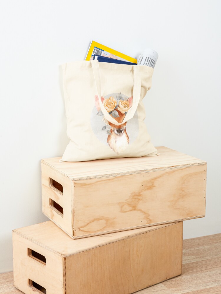 Alternate view of Fawn with yellow roses Tote Bag