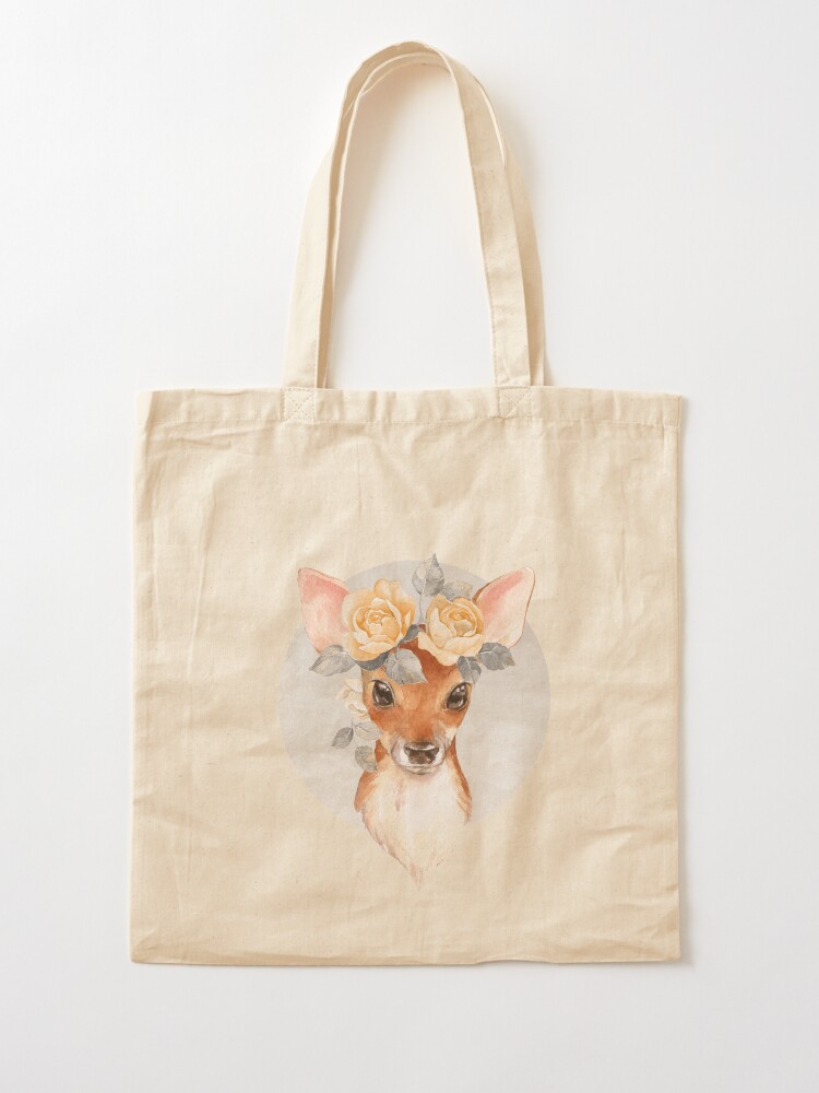 Alternate view of Fawn with yellow roses Tote Bag
