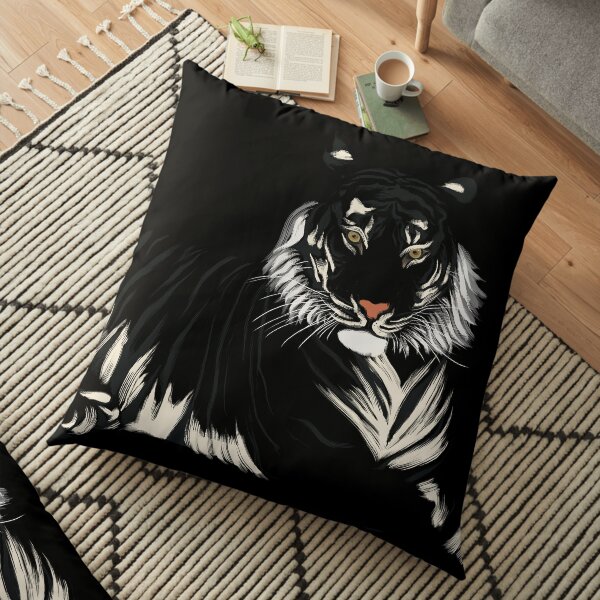 Tigre - Noir et Blanc Coussin de sol