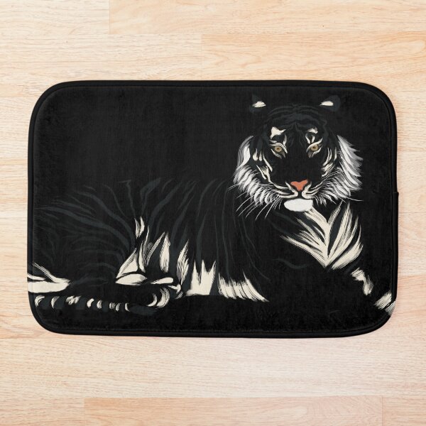 Tigre - Noir et Blanc Tapis de bain