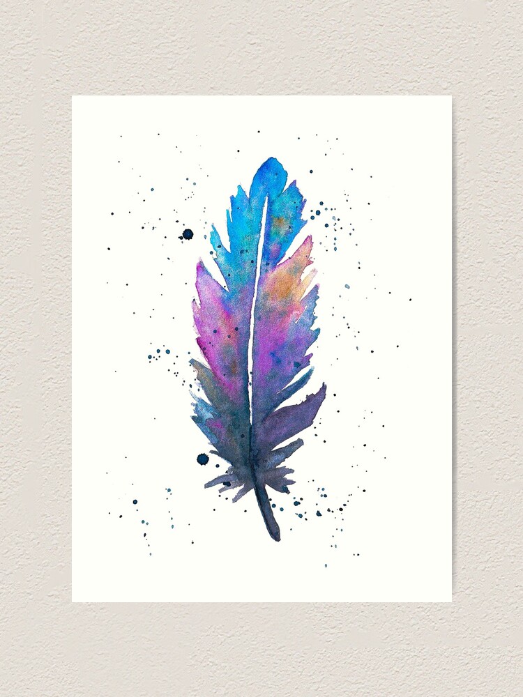 Feather Watercolor Painting, Colorful 