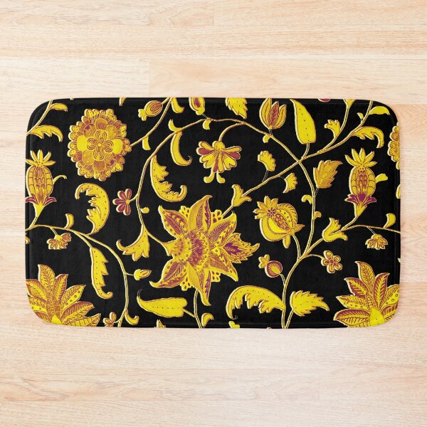 Item preview, GOLD YELLOW PURPLE POMEGRANATES ,POMEGRANATE FLOWERS,LEAVES IN BLACK Oriental Floral Swirls designed and sold by BulganLumini.