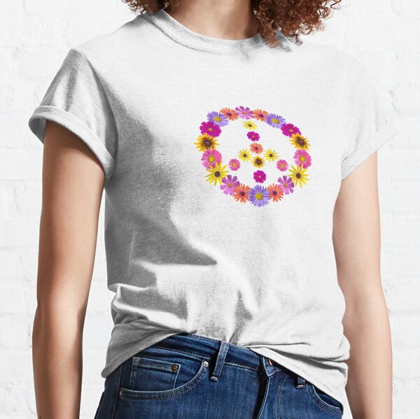 Floral Peace Sign Graphic T Shirt, Minimalist Style T-shirt, Peace