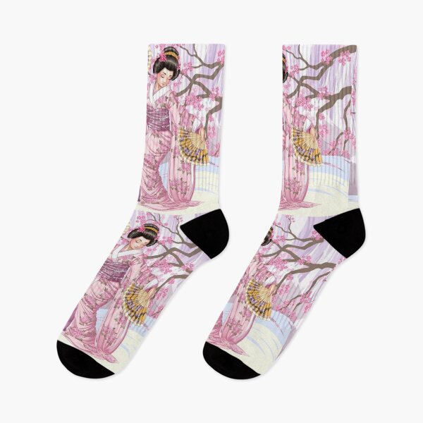 Item preview, Pretty Japanese woman with fans and pink cherry blossoms designed and sold by MindChirp.