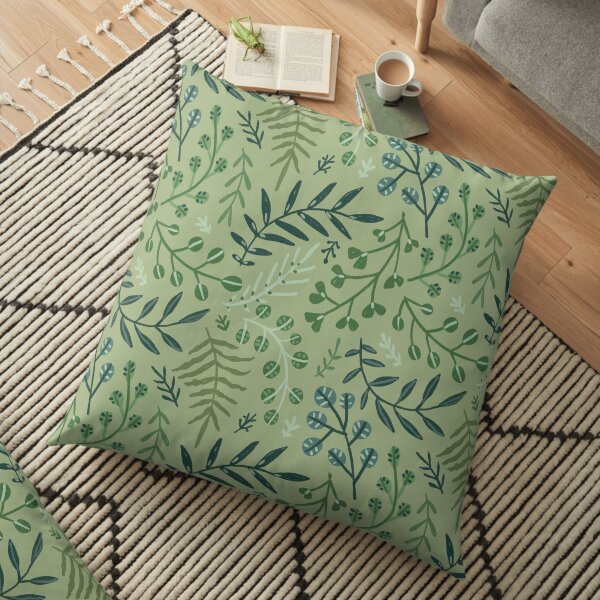green leaves. leaf. nature. wild floral flowers Floor Pillow