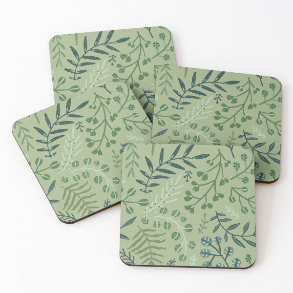 green leaves. leaf. nature. wild floral flowers Coasters (Set of 4)