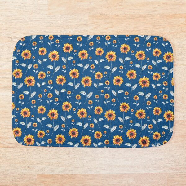 Item preview, Patrón floral de girasoles dibujados a mano en azul clásico designed and sold by Negin Mf Designs.