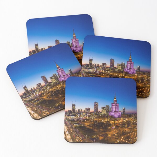Item preview, Warsaw city center at dusk aerial view designed and sold by Lukasz Szczepanski.