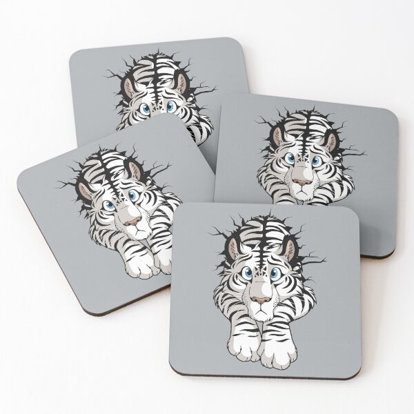STUCK White Tiger (black cracks) Coasters (Set of 4)