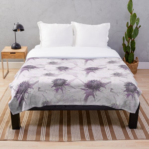 Purple thistle ink and watercolour style pop art Throw Blanket