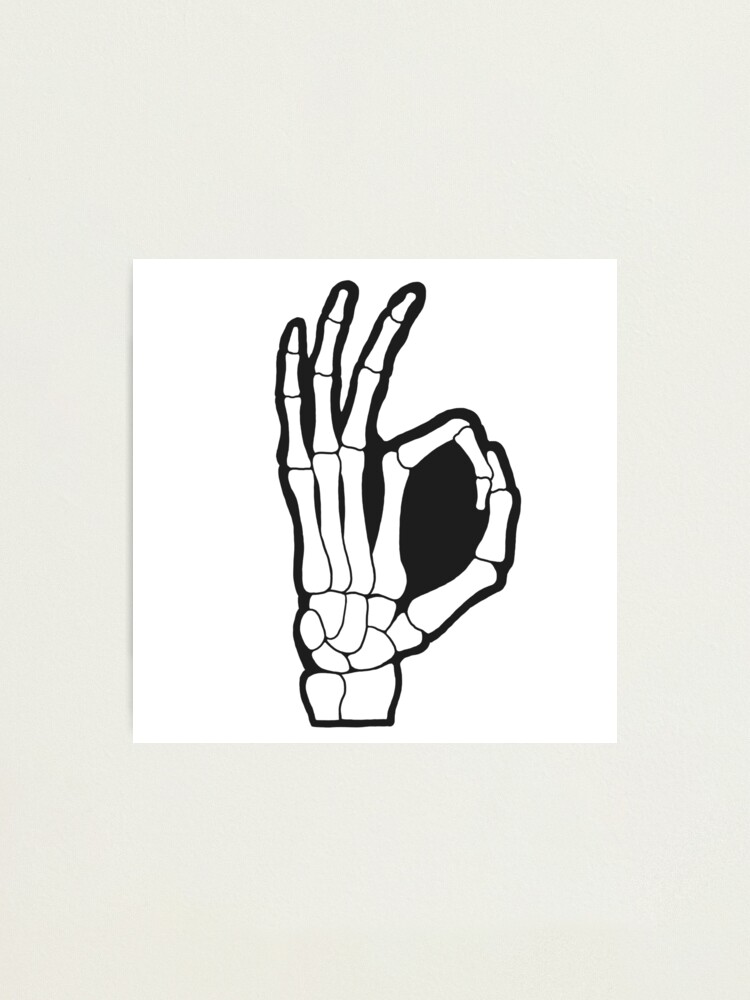 Grateful Dead Okay Skeleton Hand Sign with Back Print T-Shirt LG White