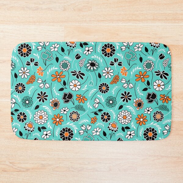 Item preview, Cute Ditsy Flowers // Orange, Turquoise Blue, Teal, Black, White designed and sold by Elsy's Art.