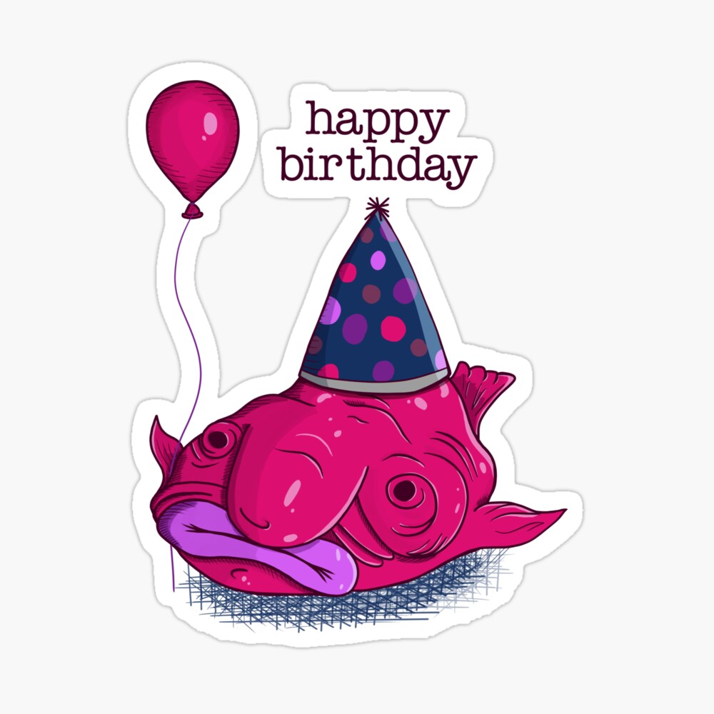 Poster Joyeux Anniversaire Blobfish Avec Ballon Et Chapeau De Fete Par Foxsundesigns Redbubble