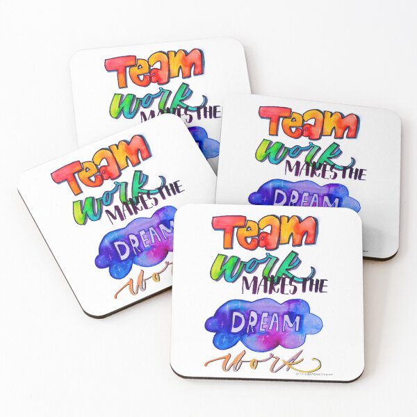 Rainbow Team Work Makes the Dream Work Coasters (Set of 4)