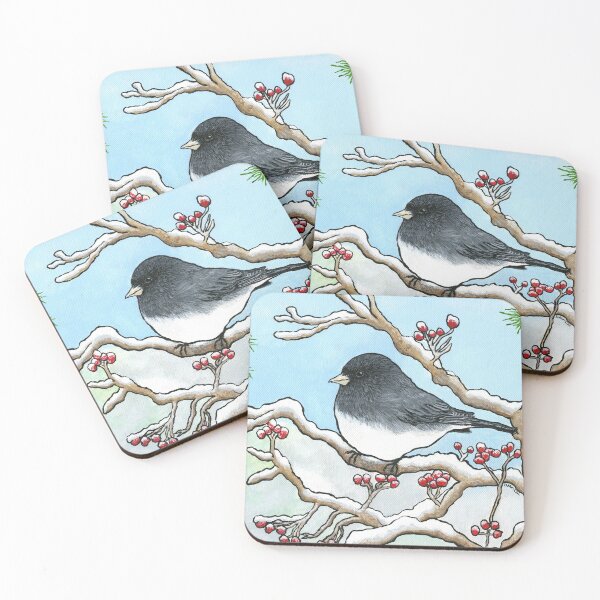 "Snowbird", Painting by Dawn Langstroth ©2020 Coasters (Set of 4)