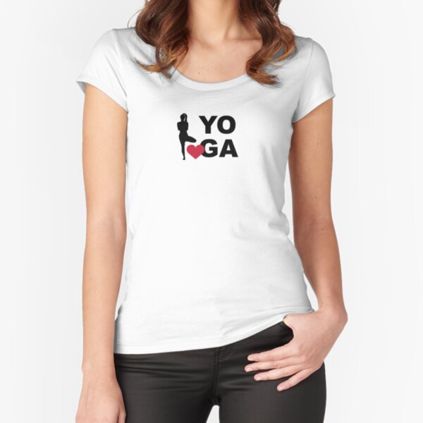 Yoga Love mit Schriftzug Tailliertes Rundhals-Shirt